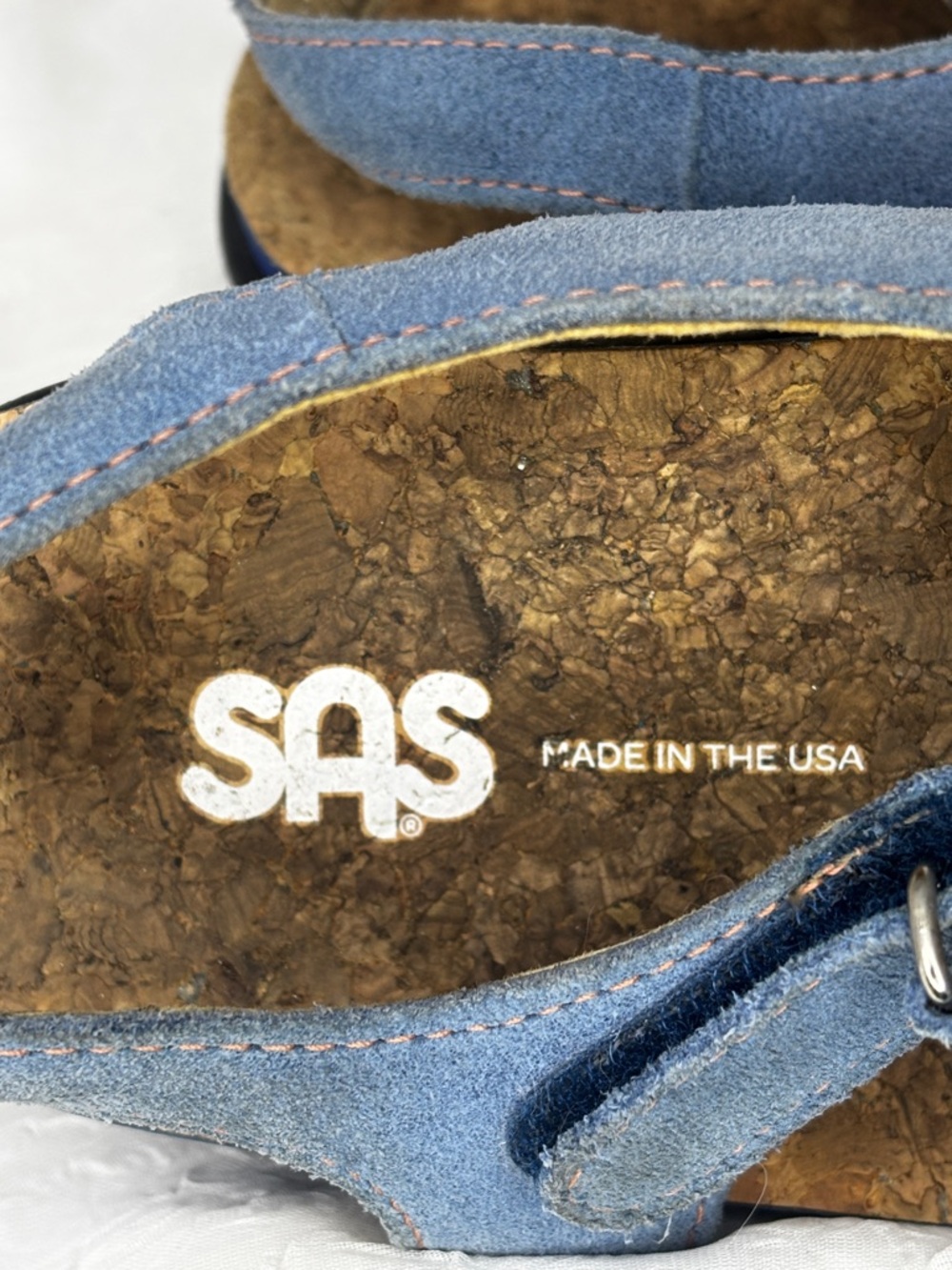 Blue Suede SAS Marina T-Strap Comfort Sandals with Cork Footbed - 8.5 - - Picture 15 of 15